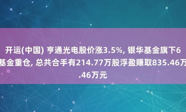 开运(中国) 亨通光电股价涨3.5%， 银华基金旗下6只基金重仓， 总共合手有214.77万股浮盈赚取835.46万元